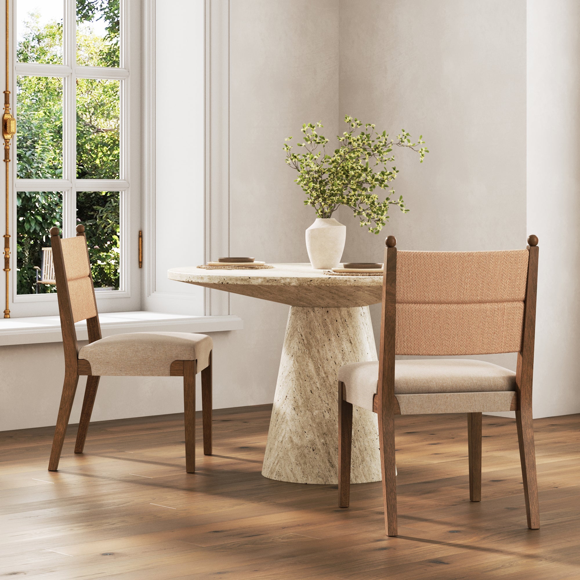 Modern Seagrass Dining Chair Upholstered Flax Dark Brown (Set of 2) - Nathan James