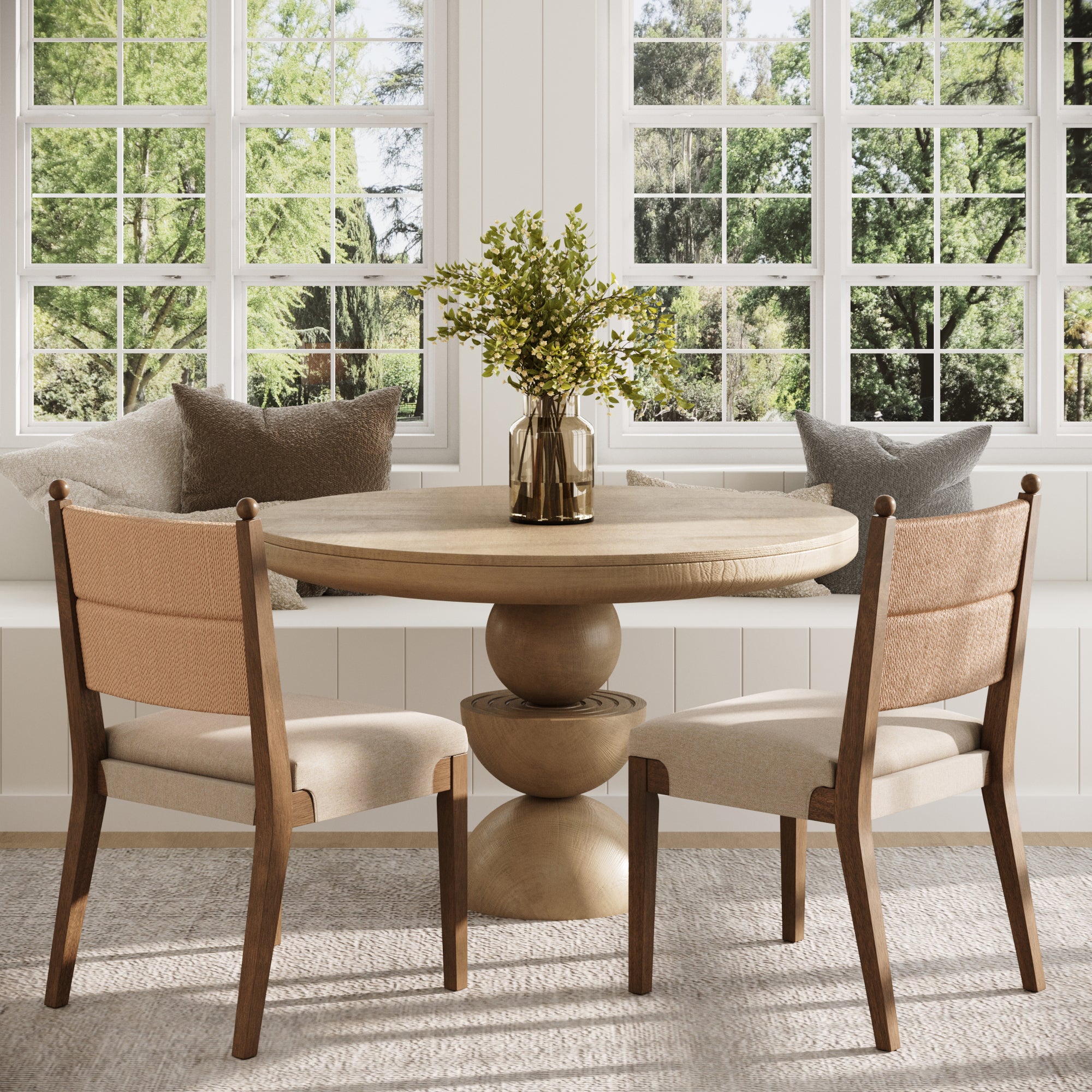 Modern Seagrass Dining Chair Upholstered Flax Dark Brown (Set of 2) - Nathan James