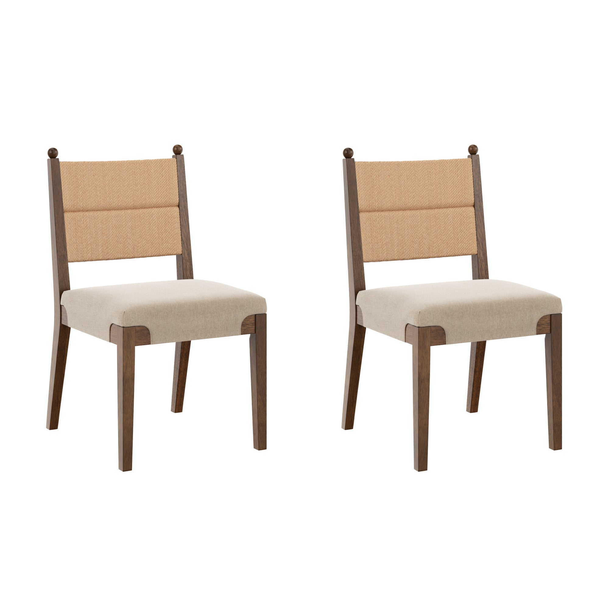 Modern Seagrass Dining Chair Upholstered Flax Dark Brown (Set of 2) - Nathan James