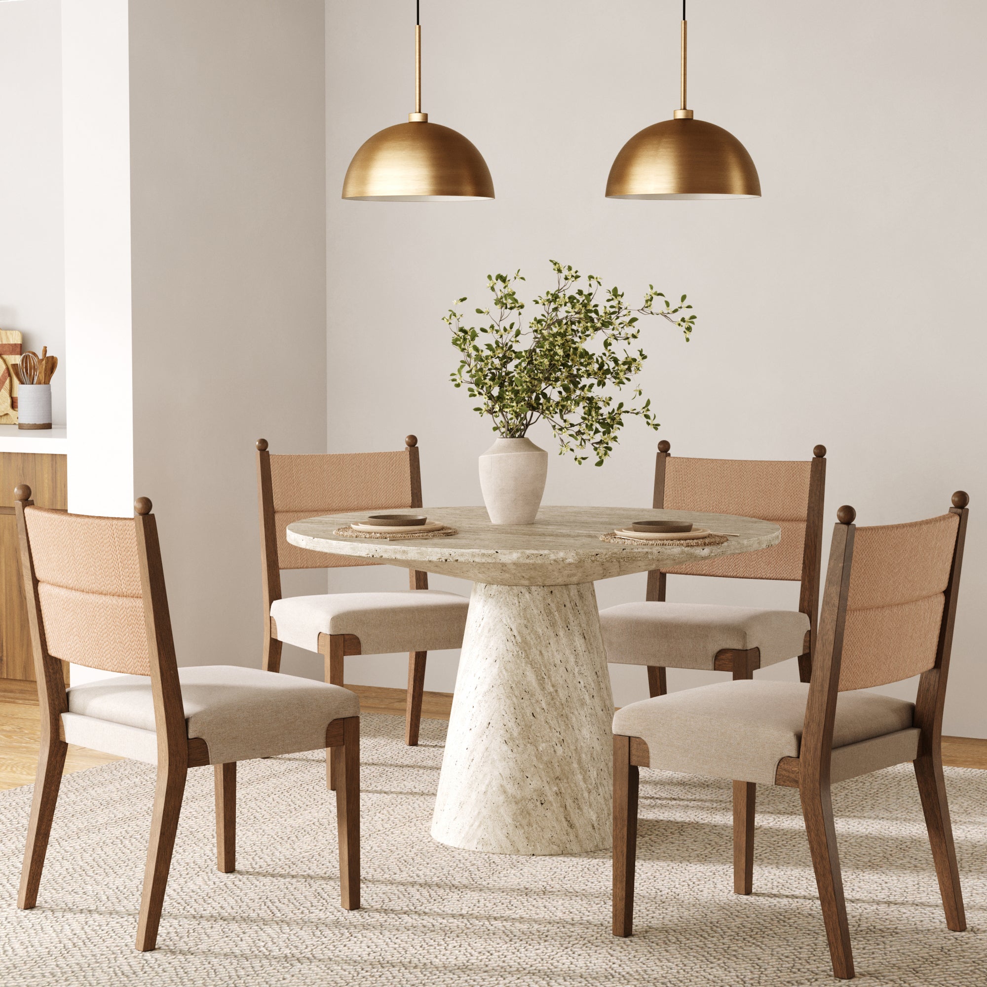 Modern Seagrass Dining Chair Upholstered Flax Dark Brown (Set of 4) - Nathan James