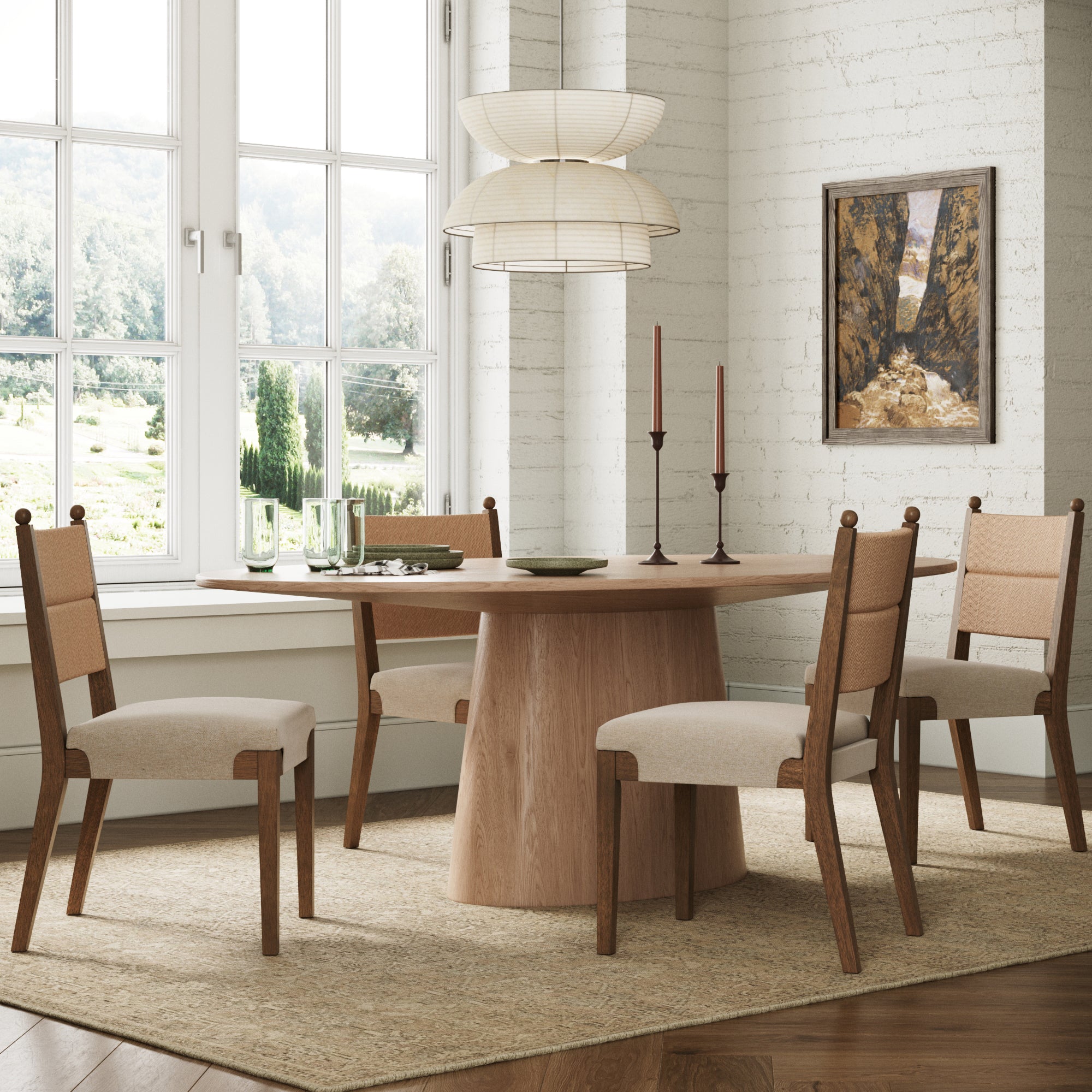 Modern Seagrass Dining Chair Upholstered Flax Dark Brown (Set of 4) - Nathan James