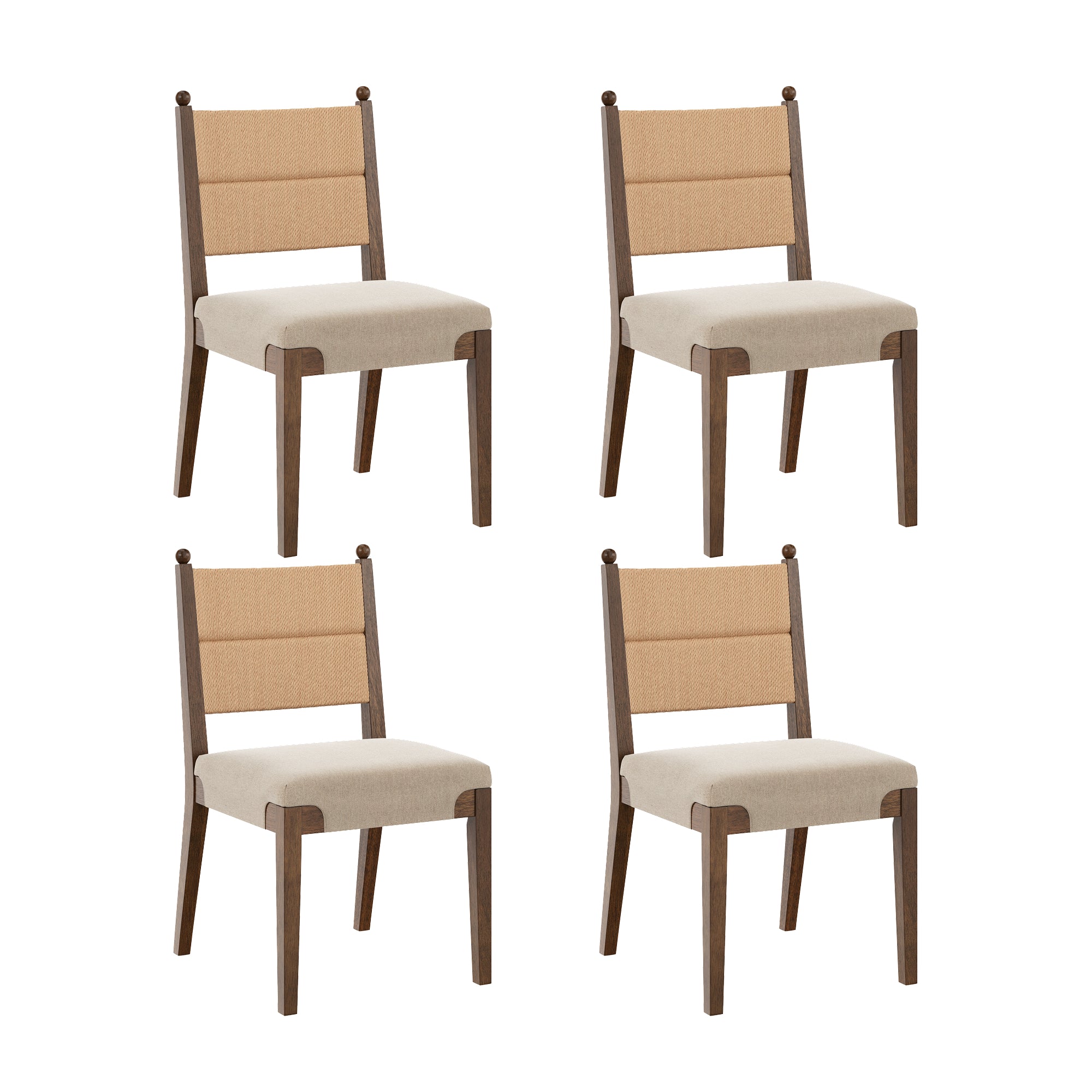 Modern Seagrass Dining Chair Upholstered Flax Dark Brown (Set of 4) - Nathan James