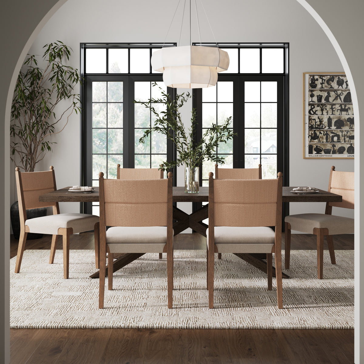 Modern Seagrass Dining Chair Upholstered Flax Dark Brown (Set of 6) - Nathan James