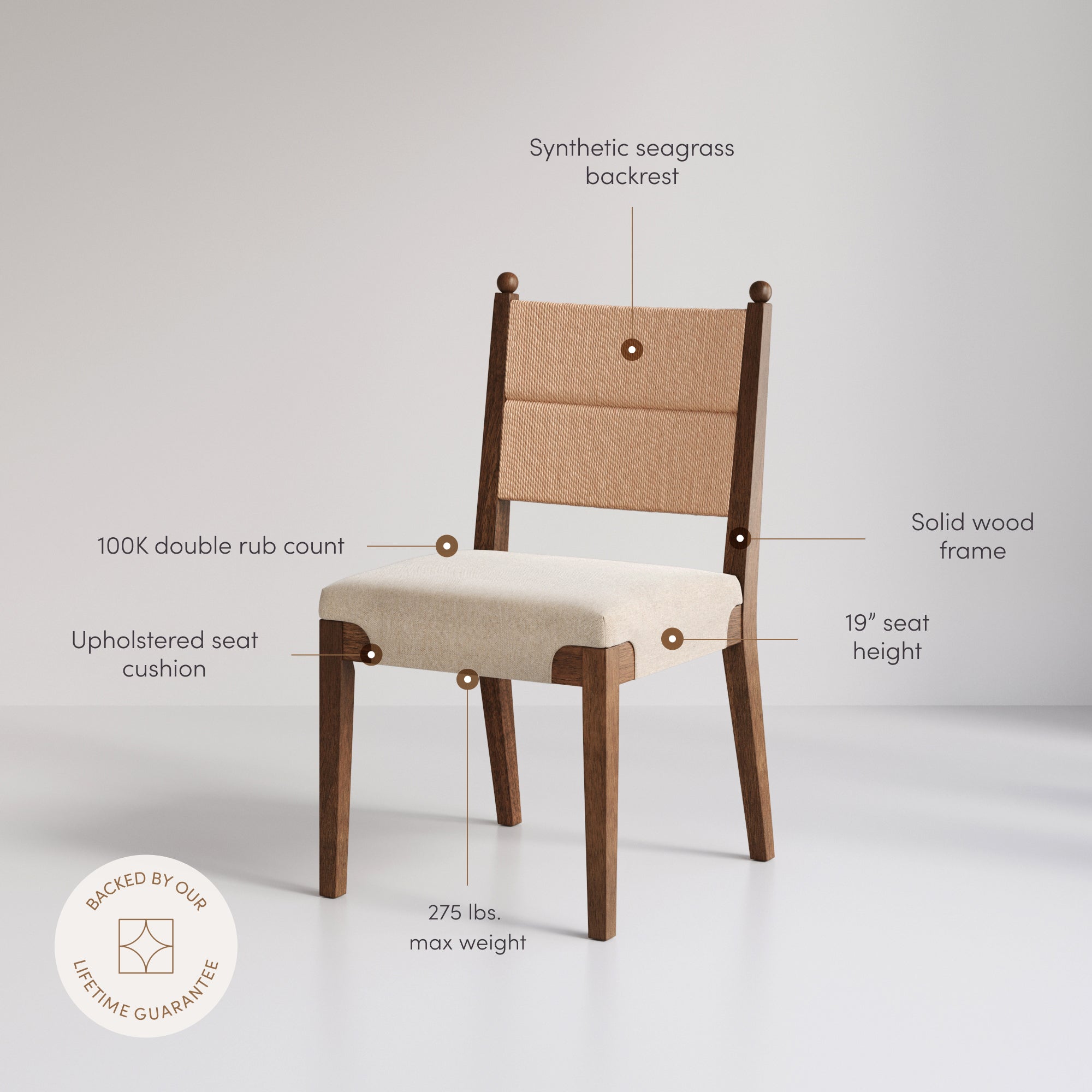 Modern Seagrass Dining Chair Upholstered Flax Dark Brown (Set of 4) - Nathan James