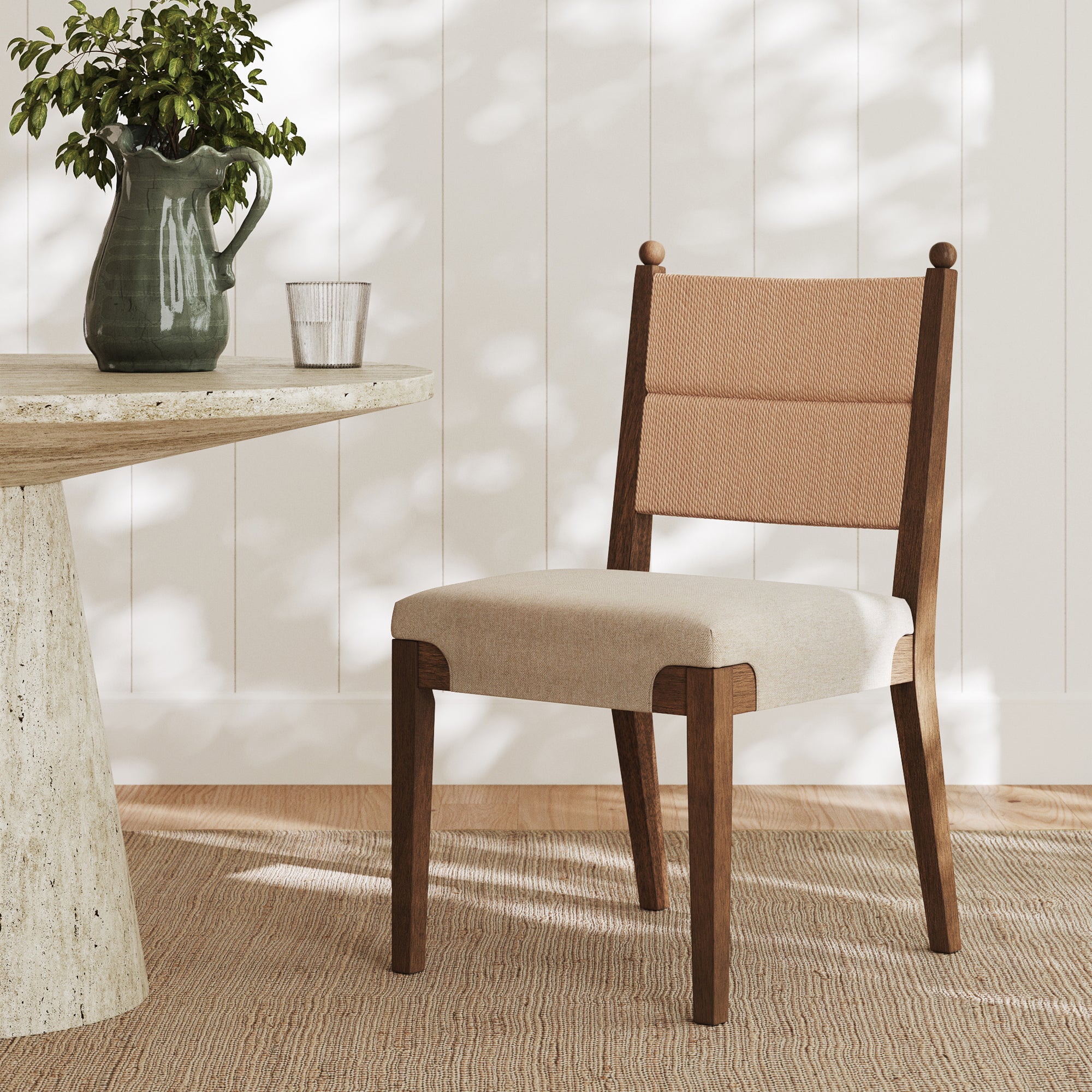 Modern Seagrass Dining Chair Upholstered Flax Dark Brown - Nathan James