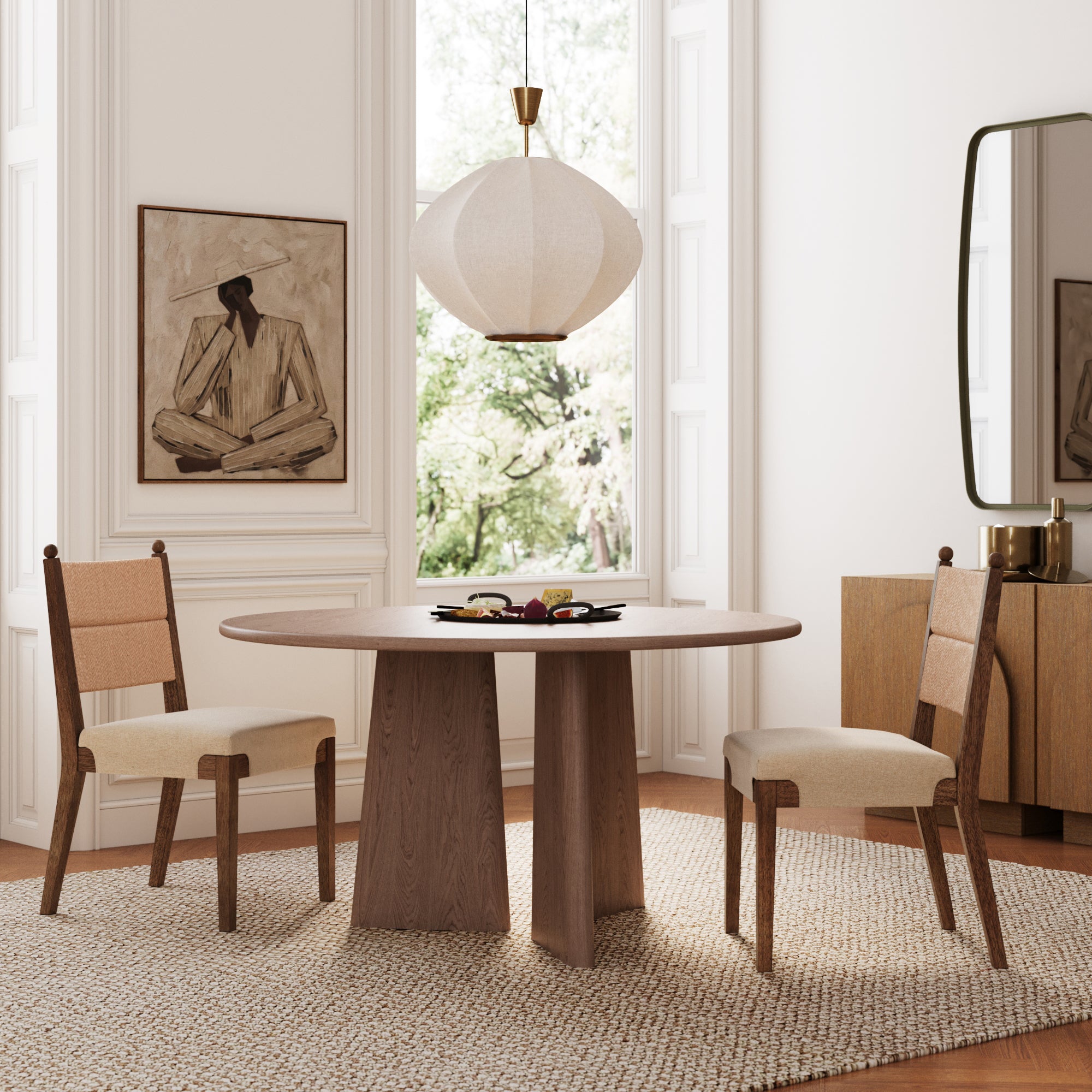Modern Seagrass Dining Chair Upholstered Flax Dark Brown - Nathan James
