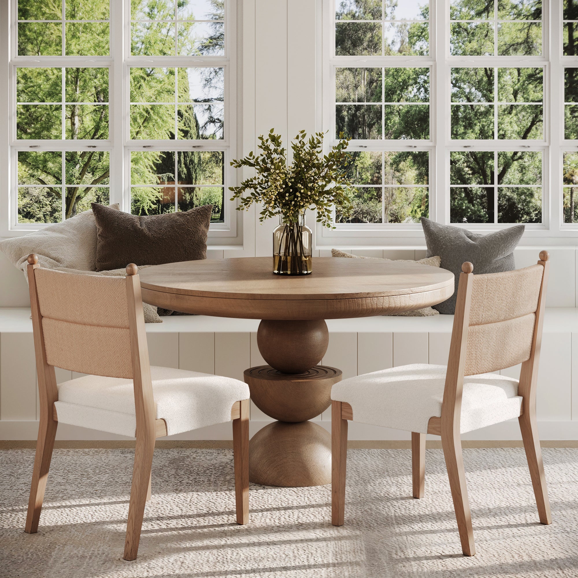 Modern Boucle Seagrass Dining Chair Upholstered Oak (Set of 2) - Nathan James