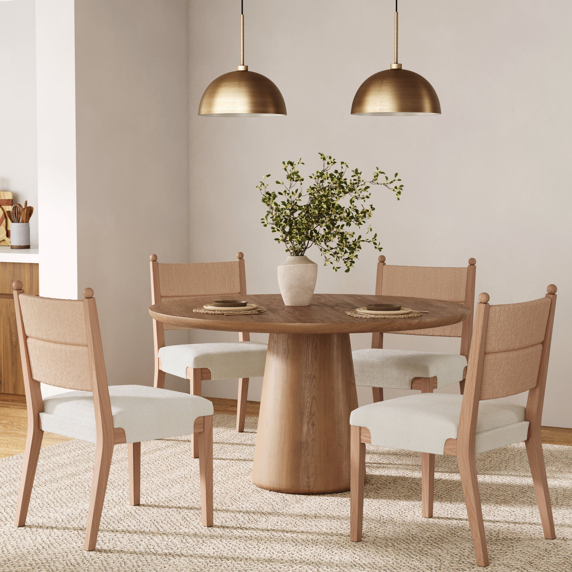 Modern Boucle Seagrass Dining Chair Upholstered Oak (Set of 4) - Nathan James