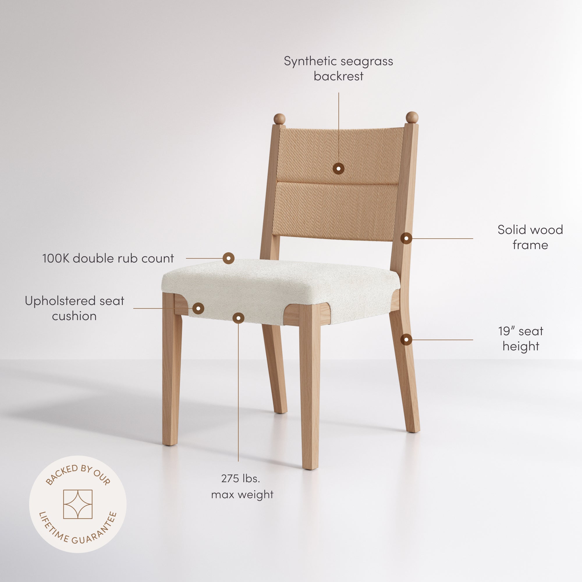 Modern Boucle Seagrass Dining Chair Upholstered Oak (Set of 6) - Nathan James
