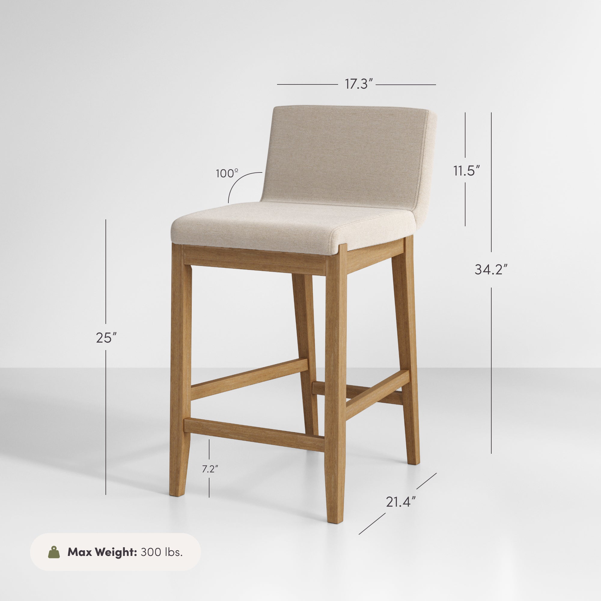 Gracie Modern Wood Flax Upholstered Bar Stool with Back | Nathan James