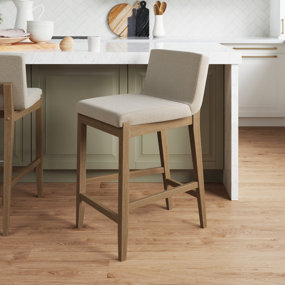 Wood Upholstered Counter Height Bar Stool Light Brown - Nathan James