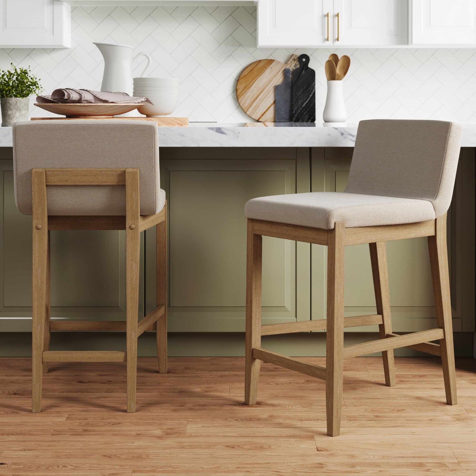 Wood Counter Stools Light Brown (Set of 2)