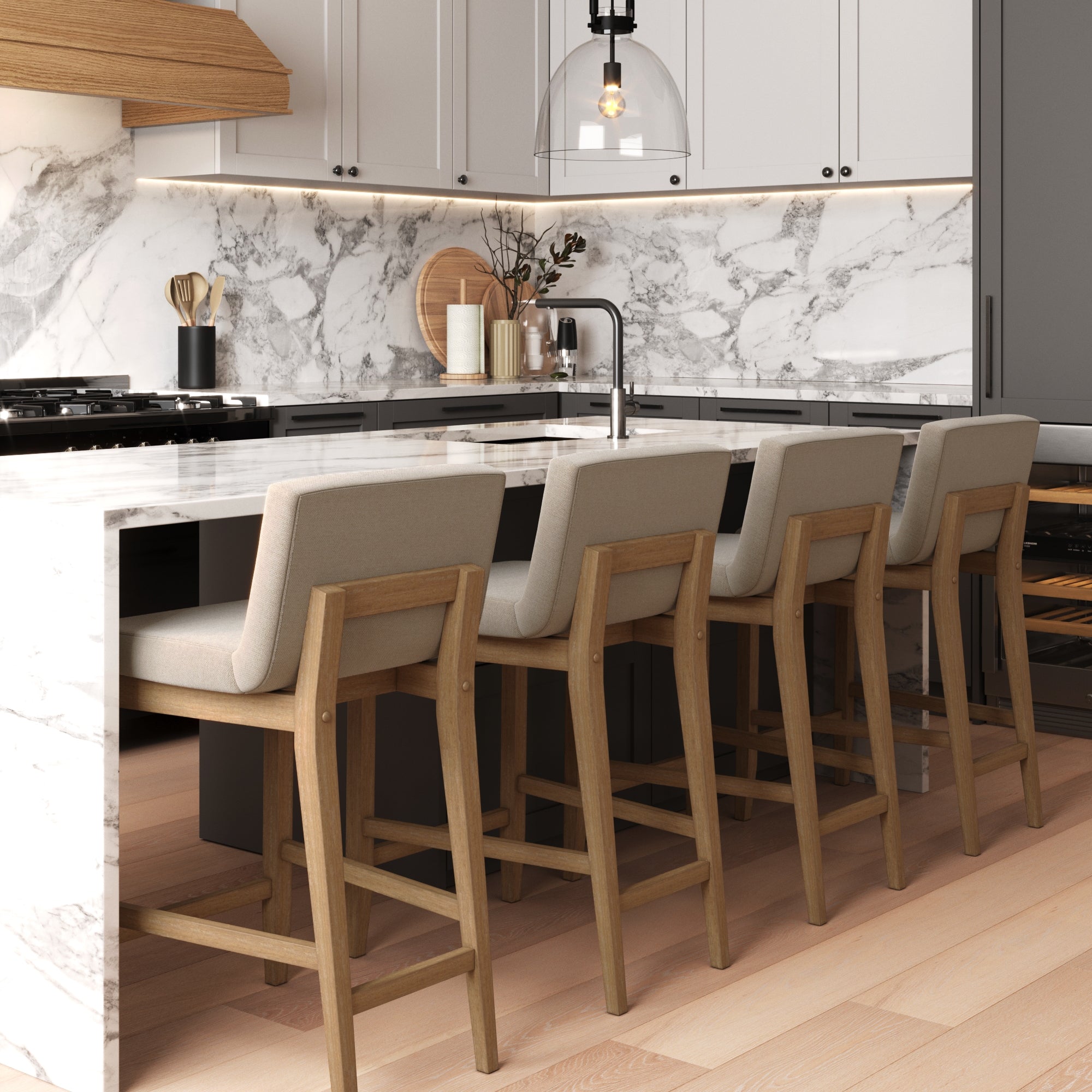 Wood Counter Height Bar Stools Light Brown (Set of 4) - Thumbnail 2