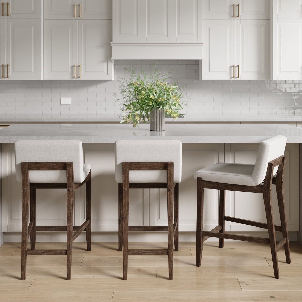 Wood Boucle Counter Height Bar Stool Dark Brown