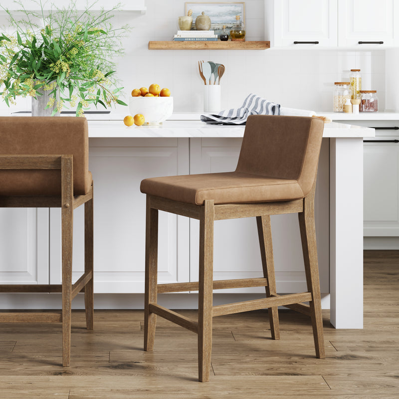 Wood Faux Suede Counter Height Bar Stool Light Brown - Nathan James