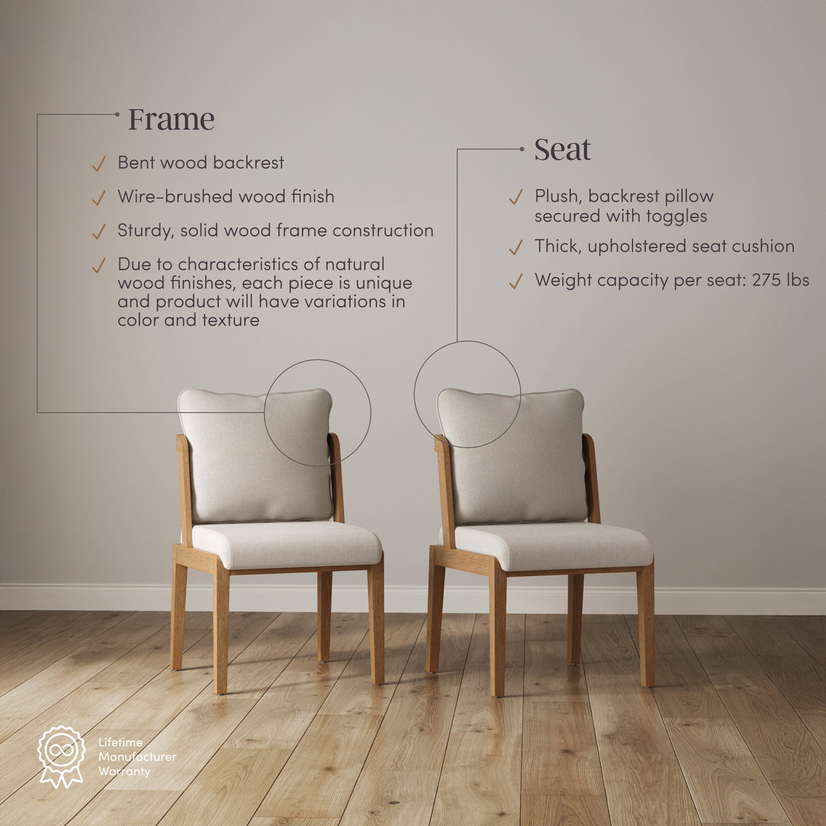 Chuck Scandinavian 2-Pack Dining Chair with Back | Nathan James