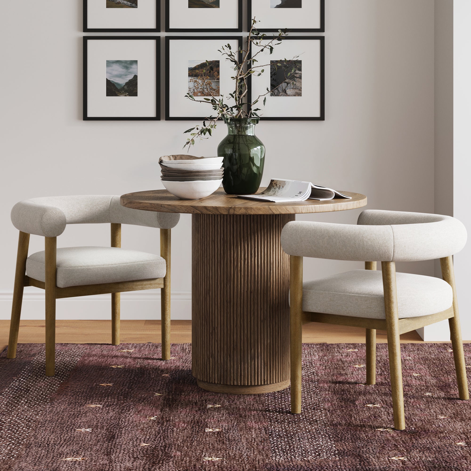 Modern Upholstered Curved Back Dining Chair Flax/Light Brown (Set of 2) - Nathan James