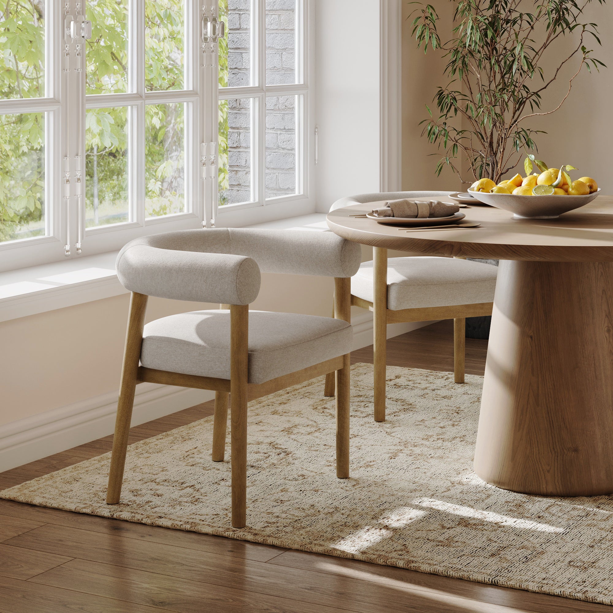 Modern Upholstered Curved Back Dining Chair Flax/Light Brown (Set of 2) - Nathan James