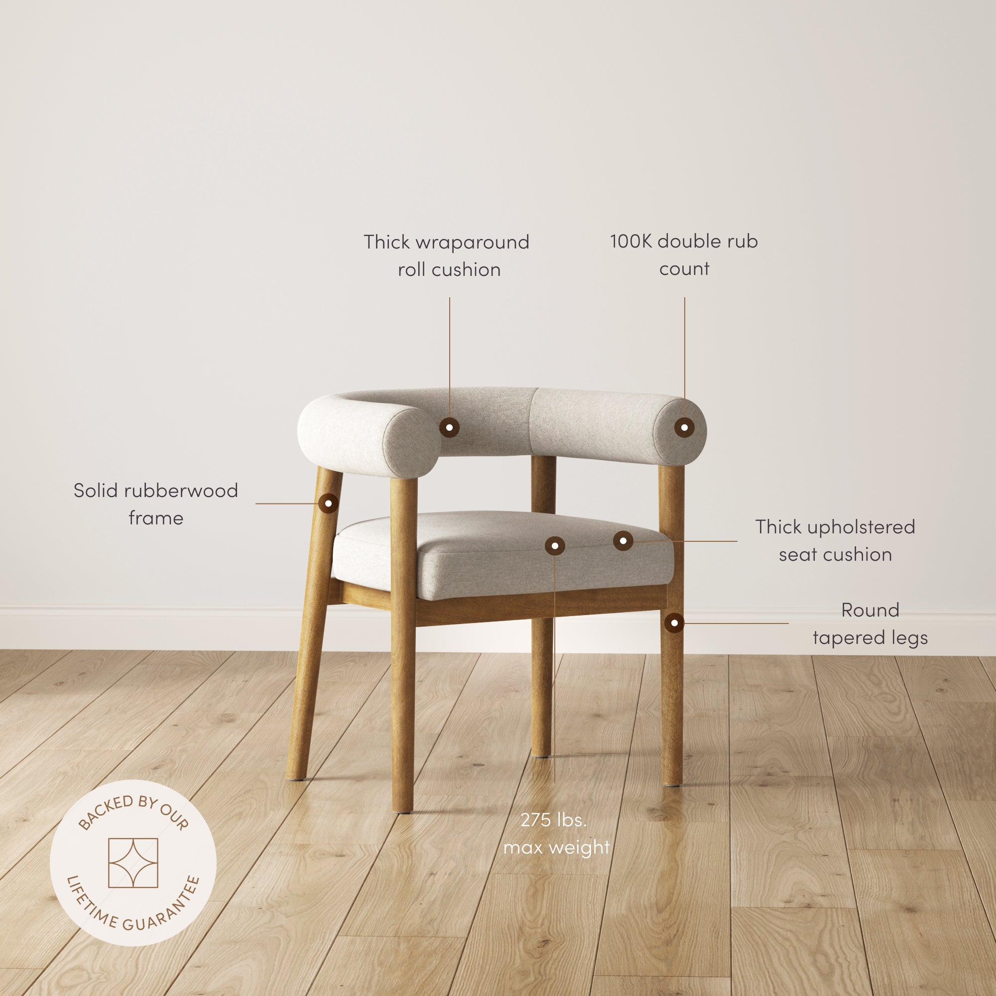 Modern Upholstered Curved Back Dining Chair Flax/Light Brown (Set of 6) - Nathan James