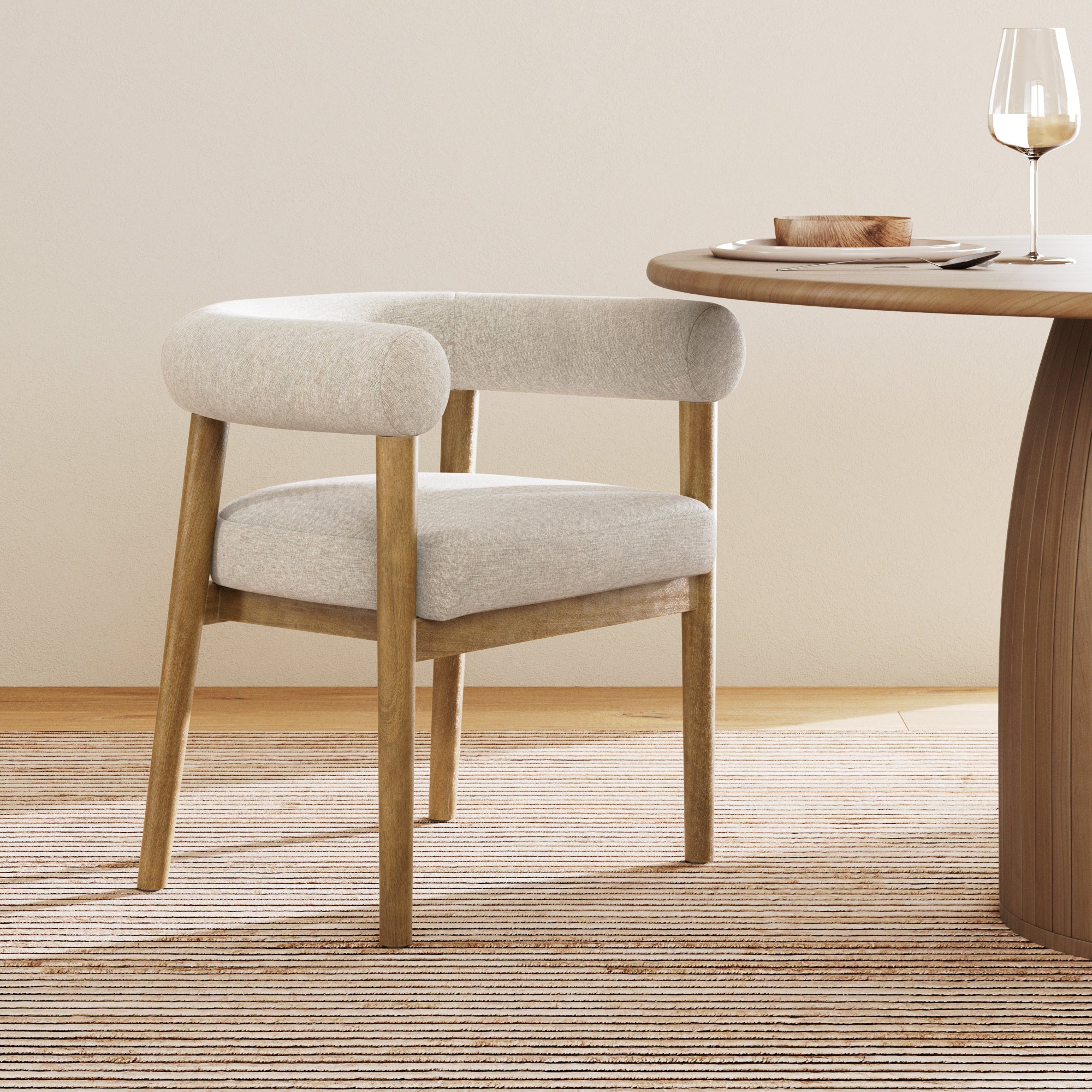 Modern Upholstered Curved Back Dining Chair Flax/Light Brown - Nathan James
