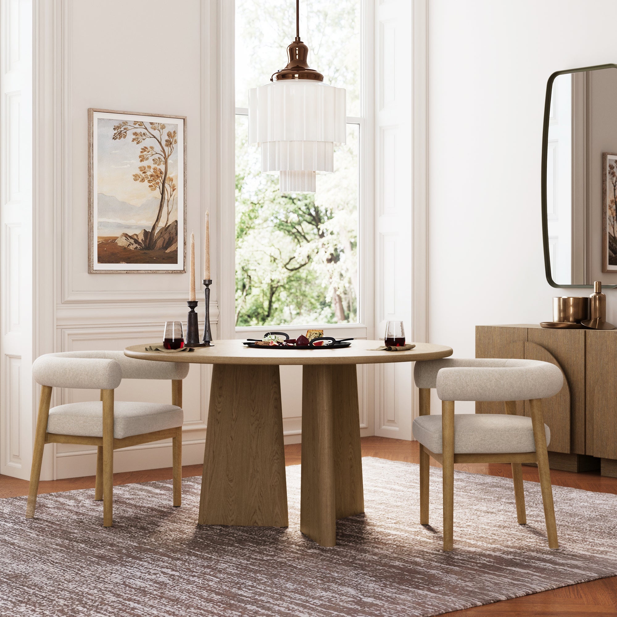 Modern Upholstered Curved Back Dining Chair Flax/Light Brown - Nathan James