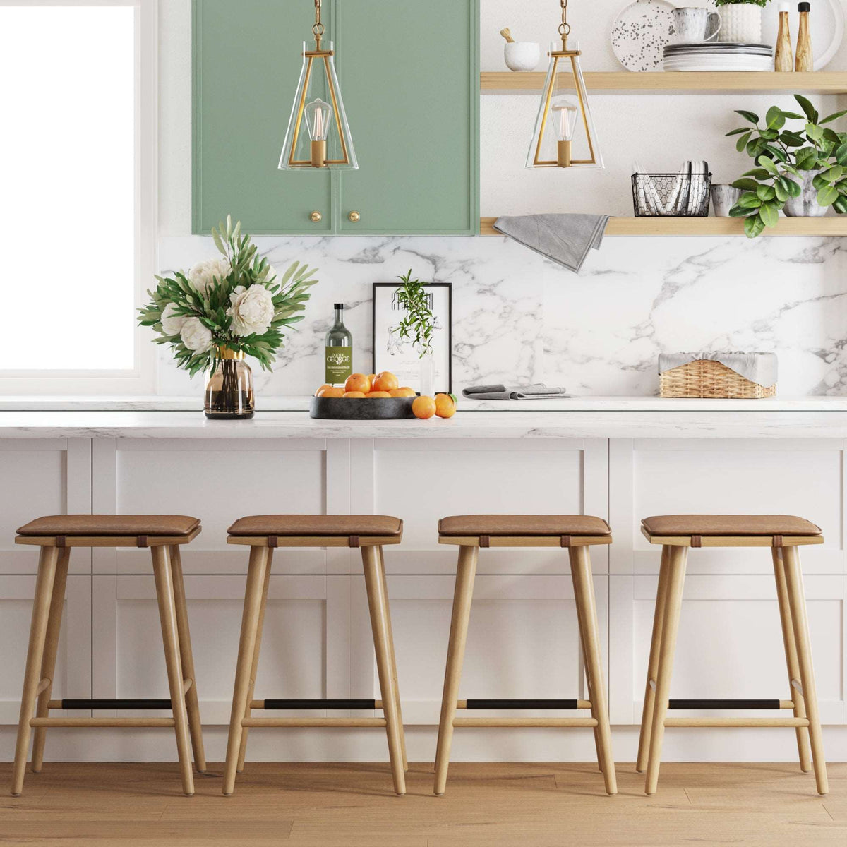 Wood Cushioned Counter Height Bar Stool Warm Pine