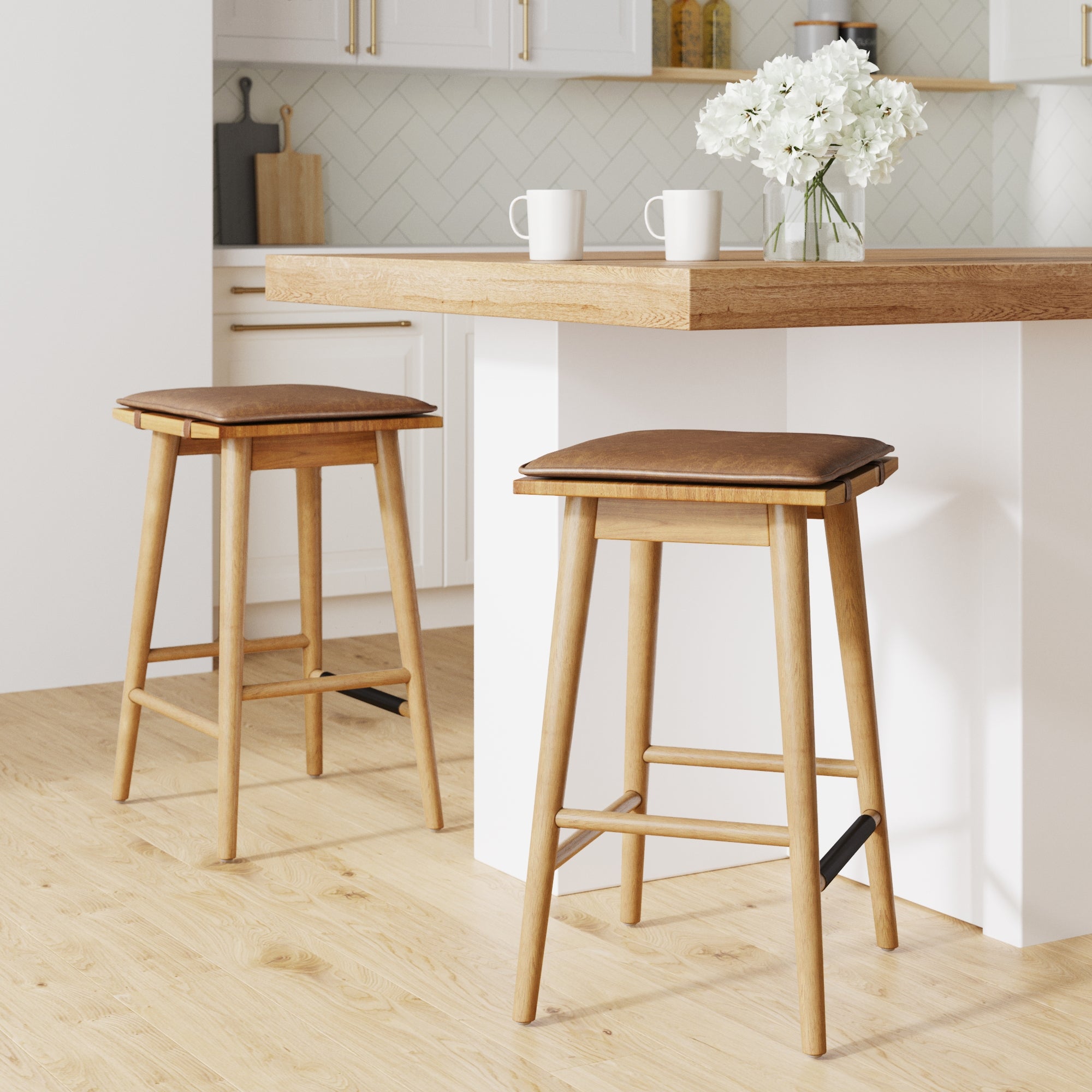 Wood Cushioned Counter Height Bar Stool Warm Pine