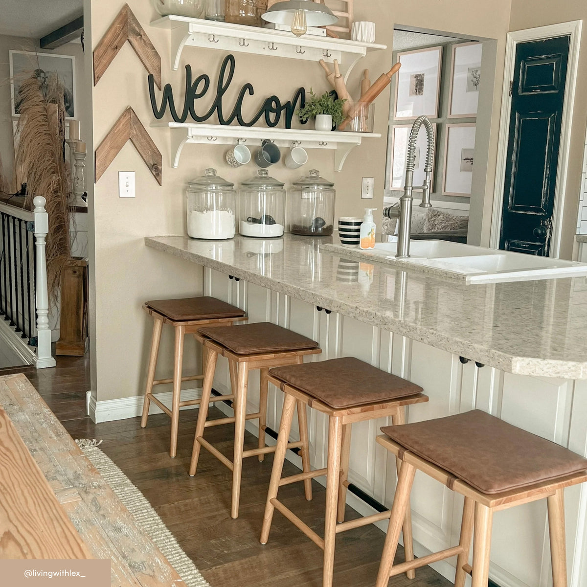 Wood Cushioned Counter Height Bar Stool Warm Pine