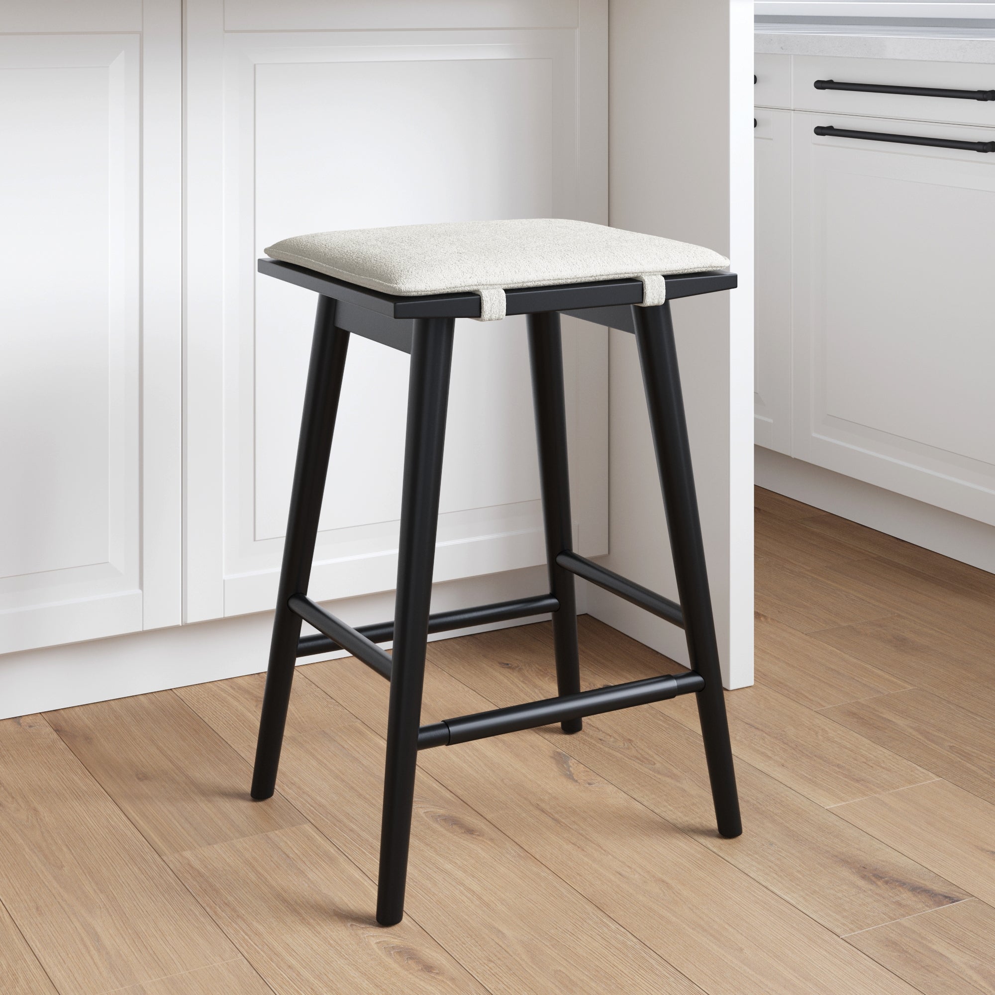 Wood & Boucle Counter Height Bar Stool Black
