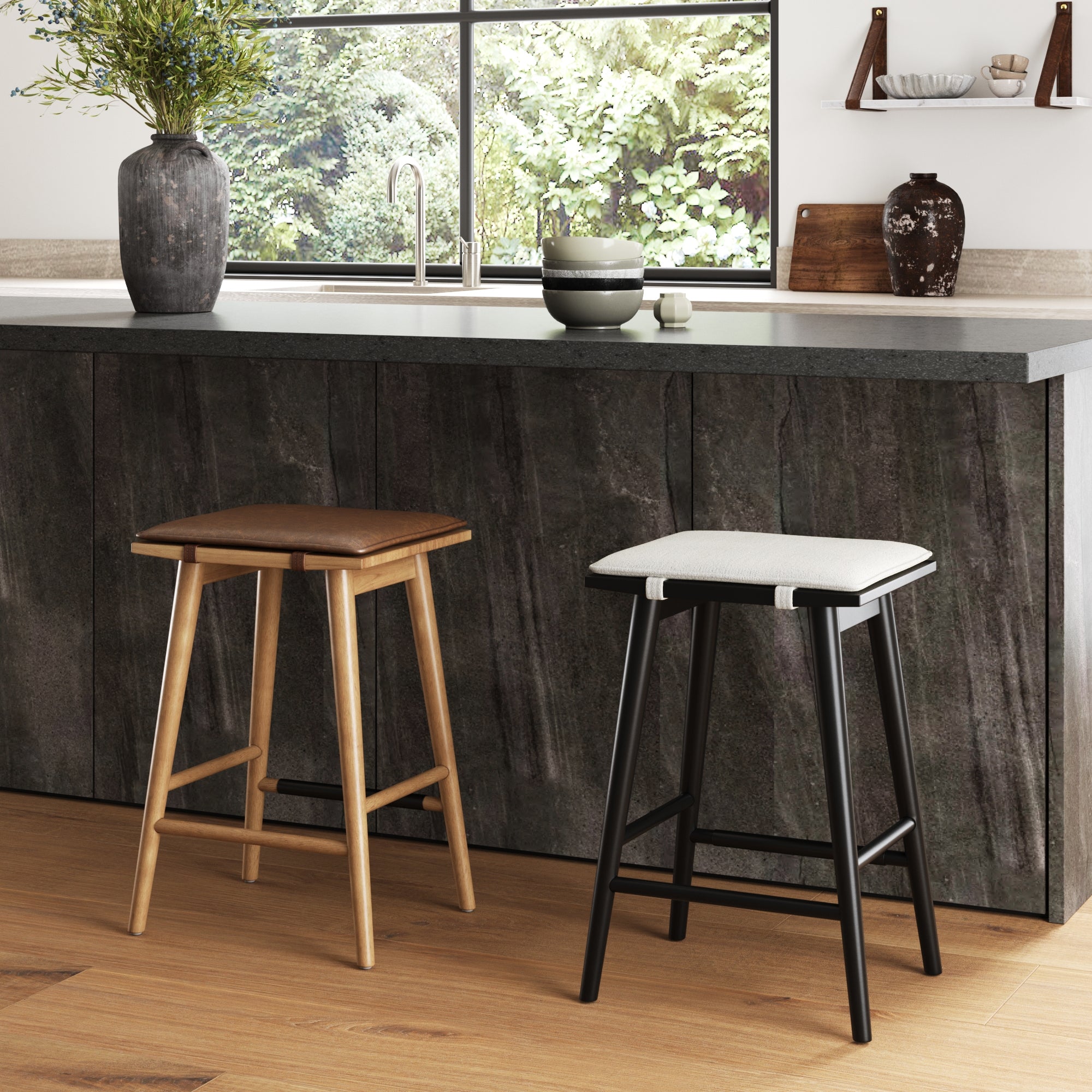 Wood and discount black counter stools