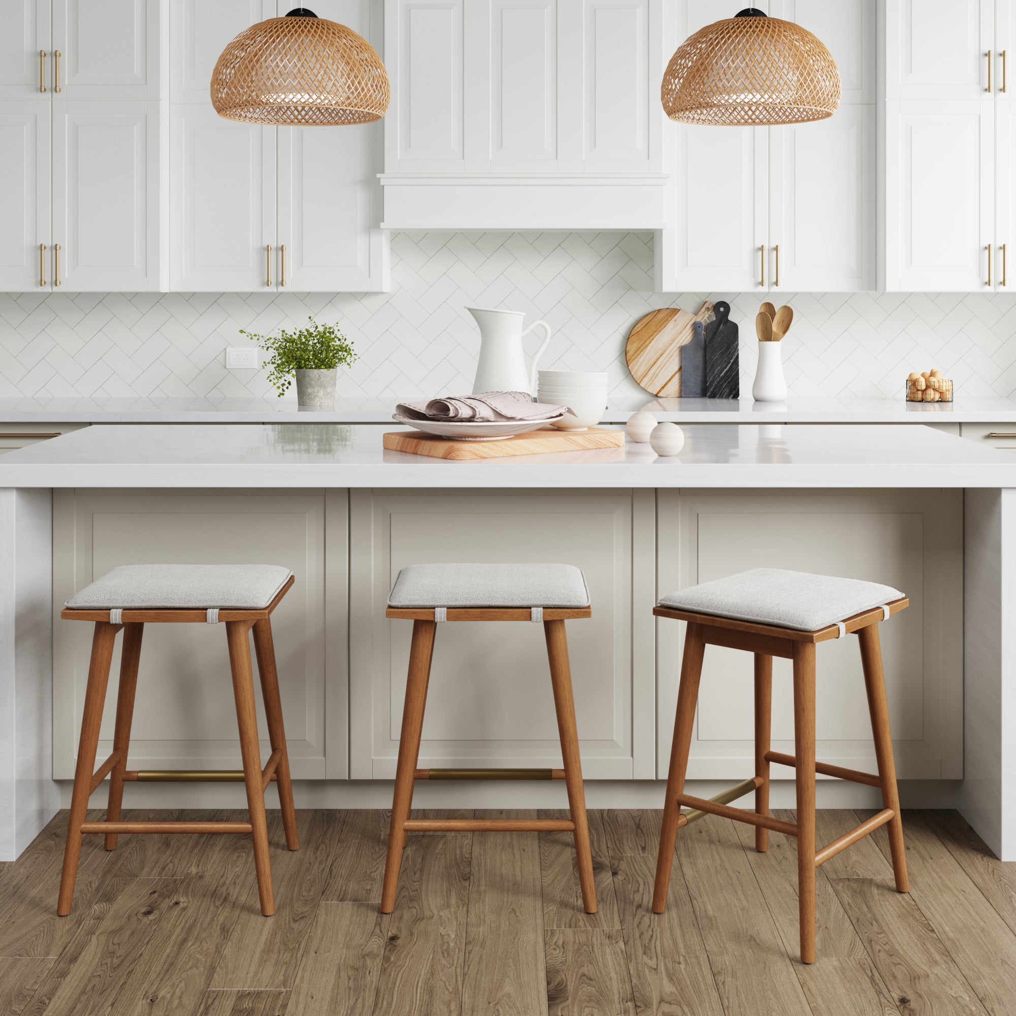 Boucle Counter Height Bar Stools Brown (Set of 3)