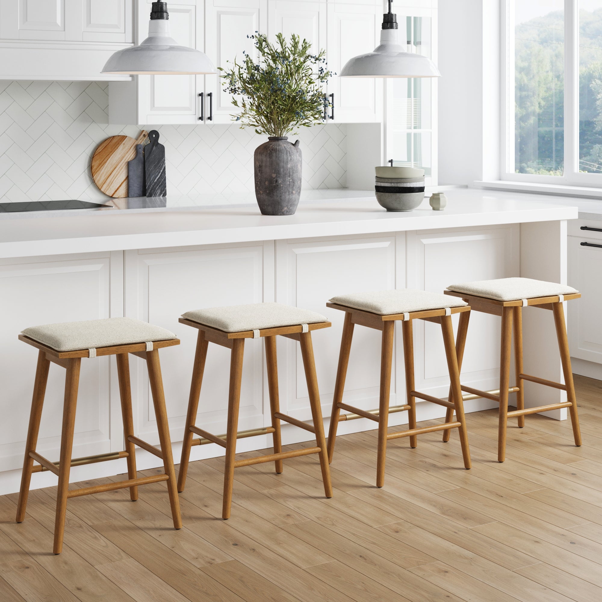 Barker Mid-Century Modern Bar Stool Cream Set of Nathan James