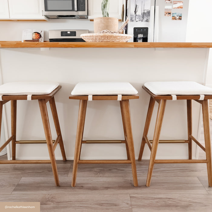 Barker Mid-Century Modern Wood Bar Stool Cream Boucle | Nathan James