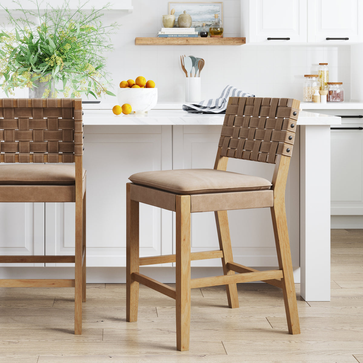 Faux Suede Woven Counter Height Bar Stool Brown - Nathan James