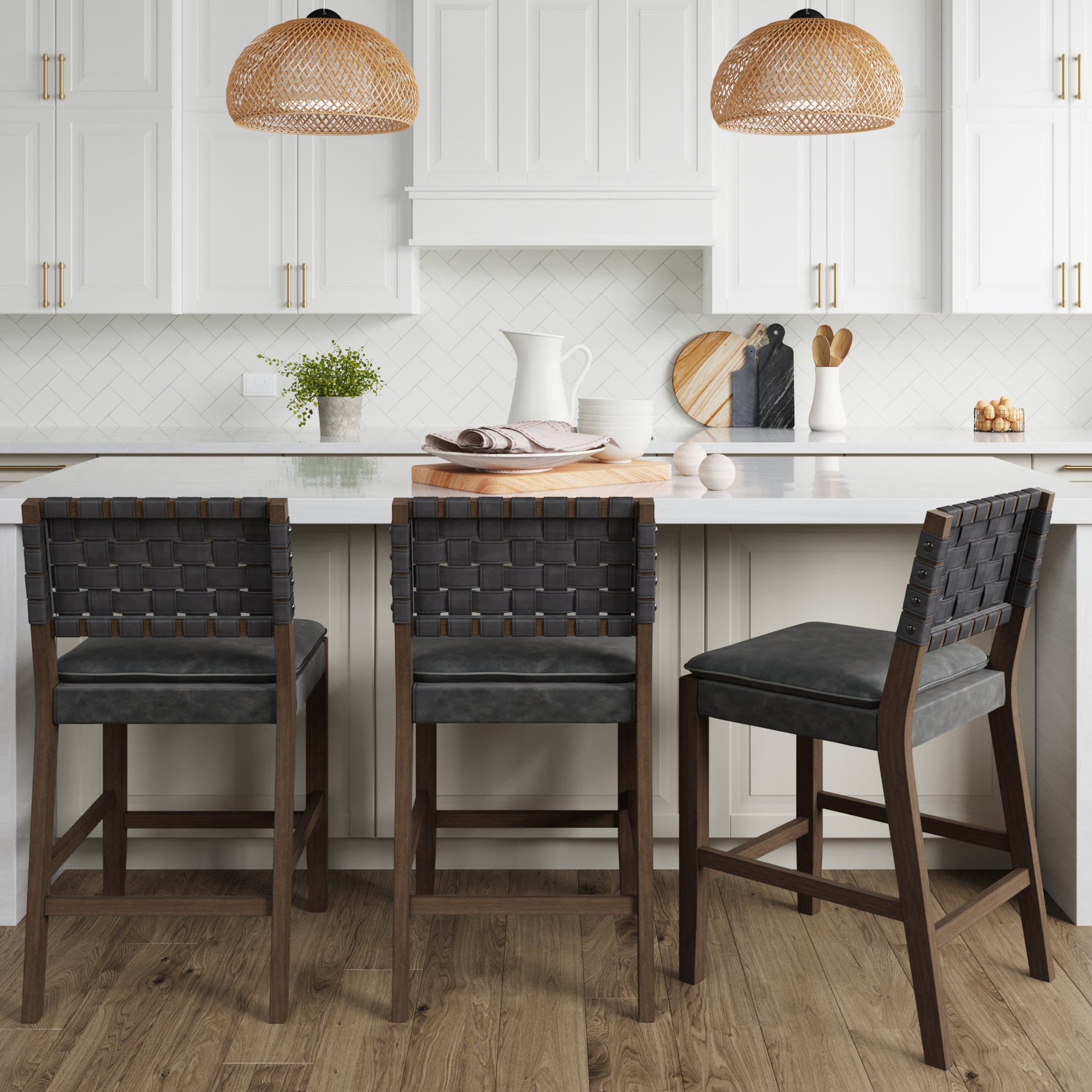 Cohen Set of Wood Bar Stool with Back Graphite Nathan James