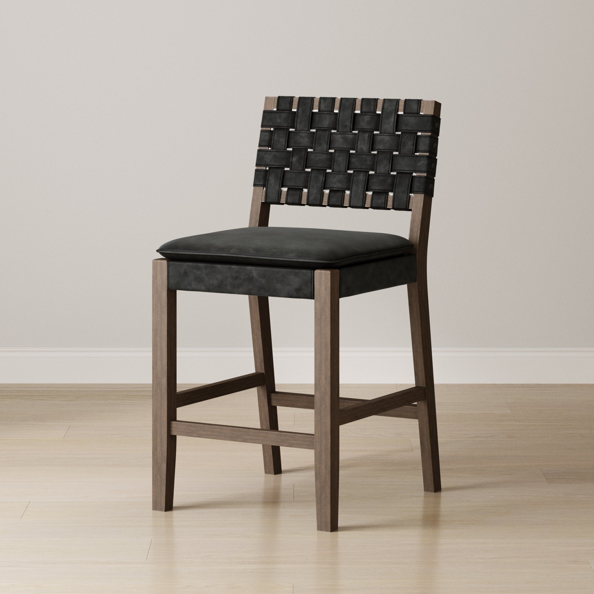 Faux Suede Woven Counter Height Bar Stool Black