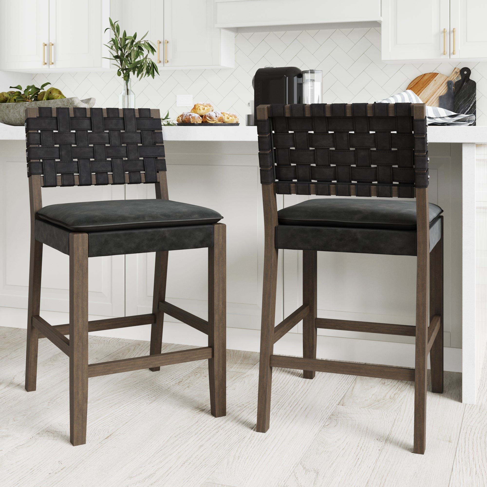 Cohen Set of Wood Bar Stool with Back Graphite Nathan James