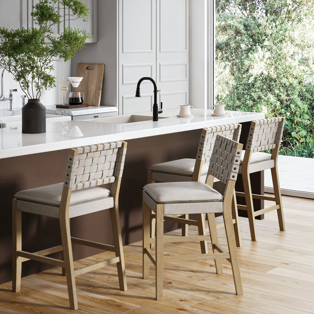 Woven Faux Leather Counter Height Bar Stool