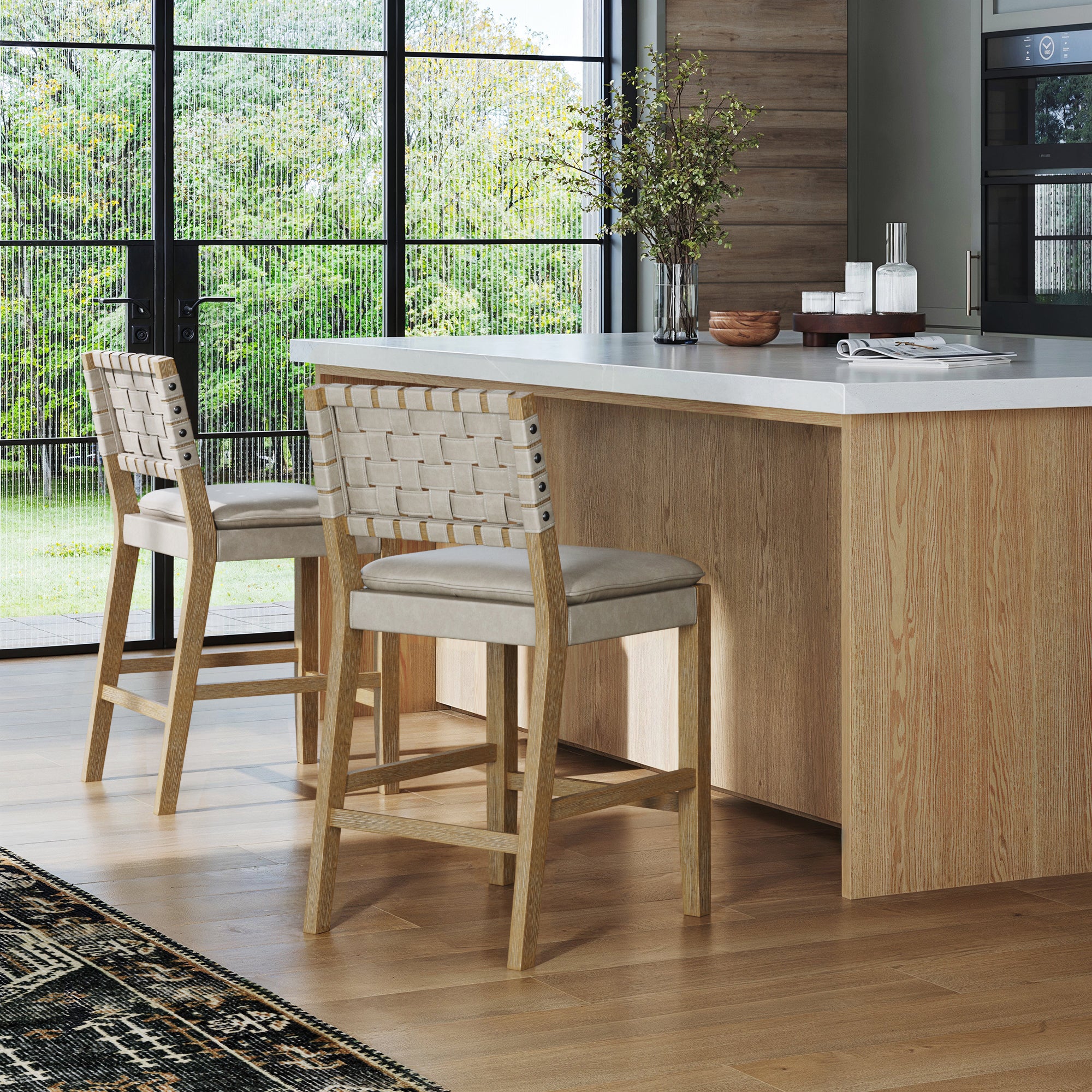 Woven Faux Leather Counter Height Bar Stool Gray Mahogany