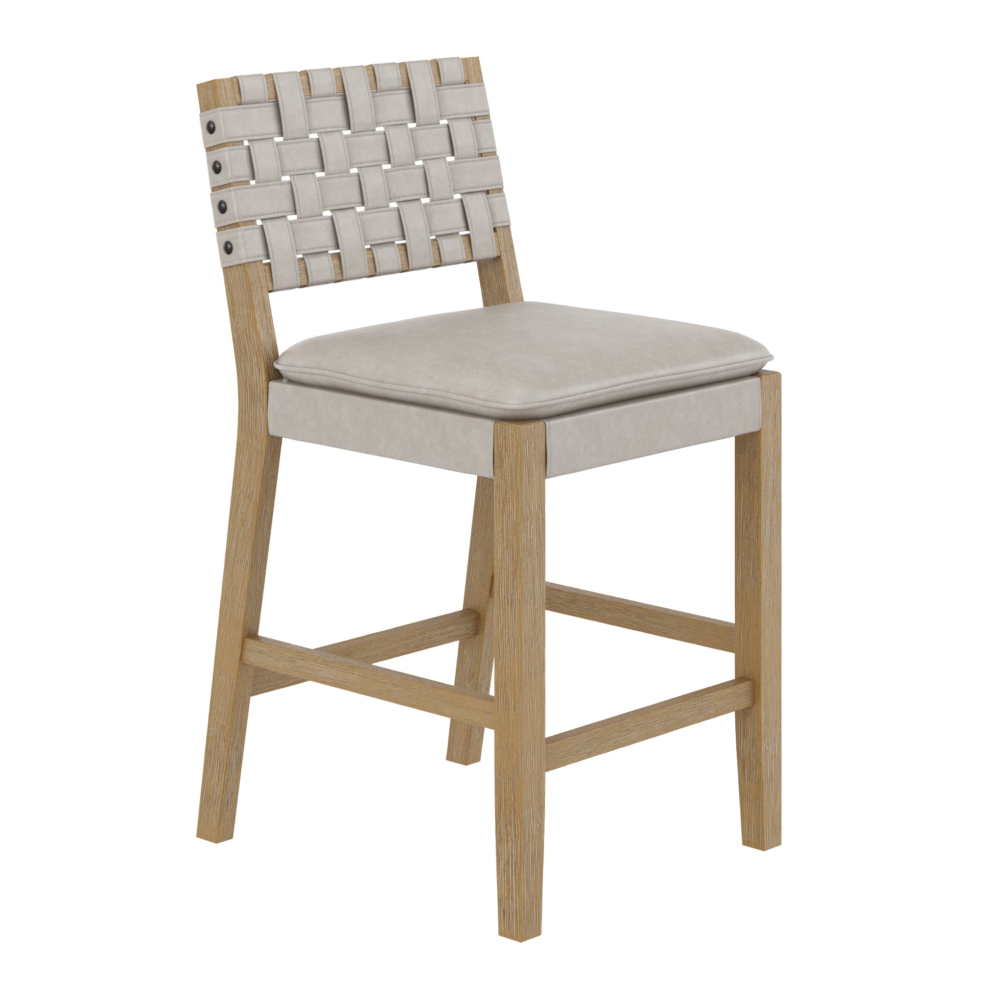 Cohen Bar Stool Woven Faux Leather Counter Height Taupe | Nathan James