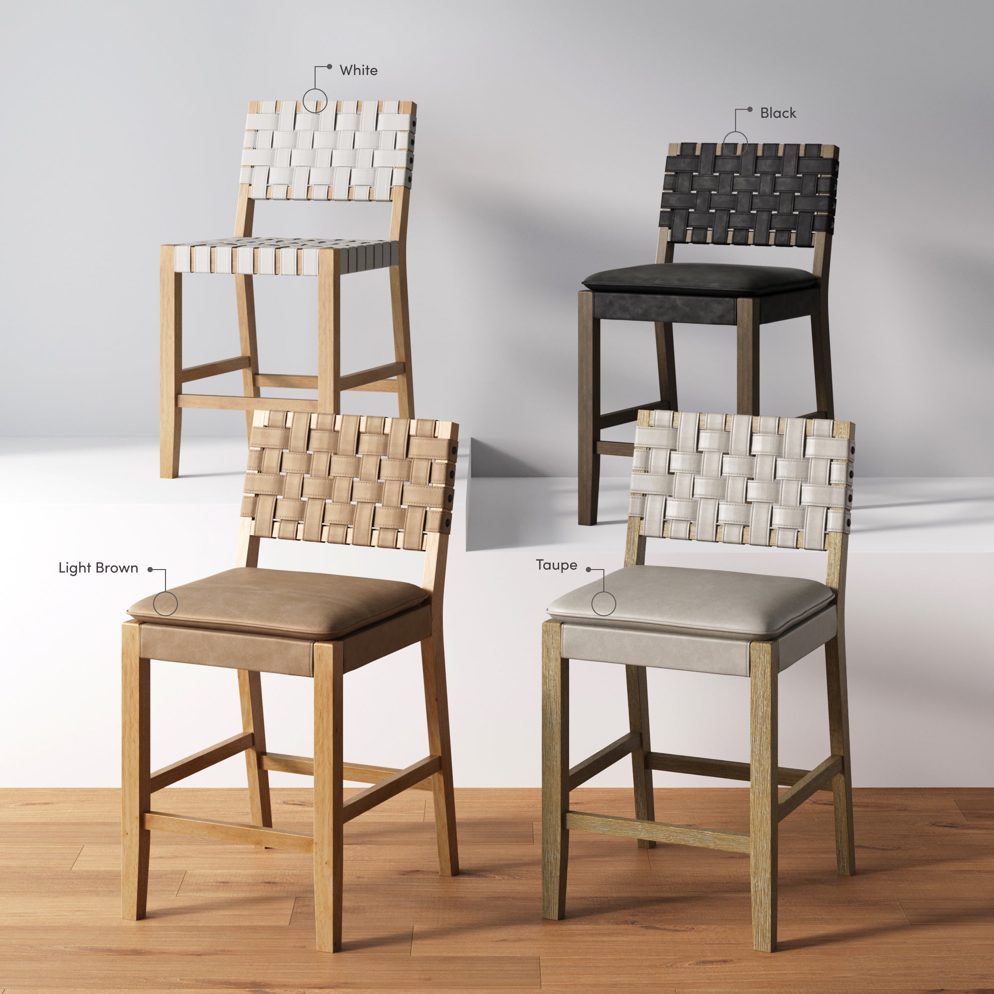 Faux Leather Woven Counter Height Bar Stool White - Nathan James