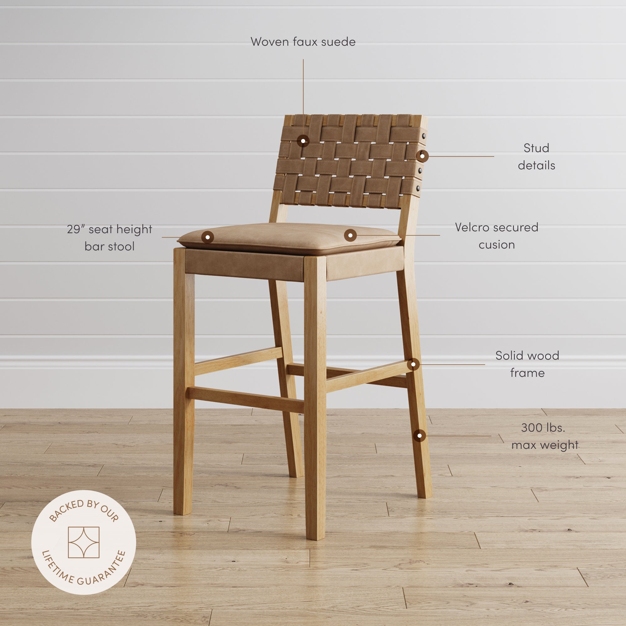 Faux Suede Woven Bar Stools Brown (Set of 3) - Nathan James