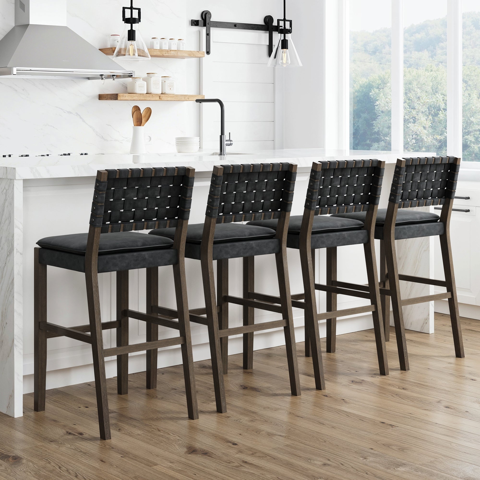 COSTWAY Set Of 4 Industrial Metal Bar Stools - 30" Bar Height, Low Back, Black - Indoor/Outdoor