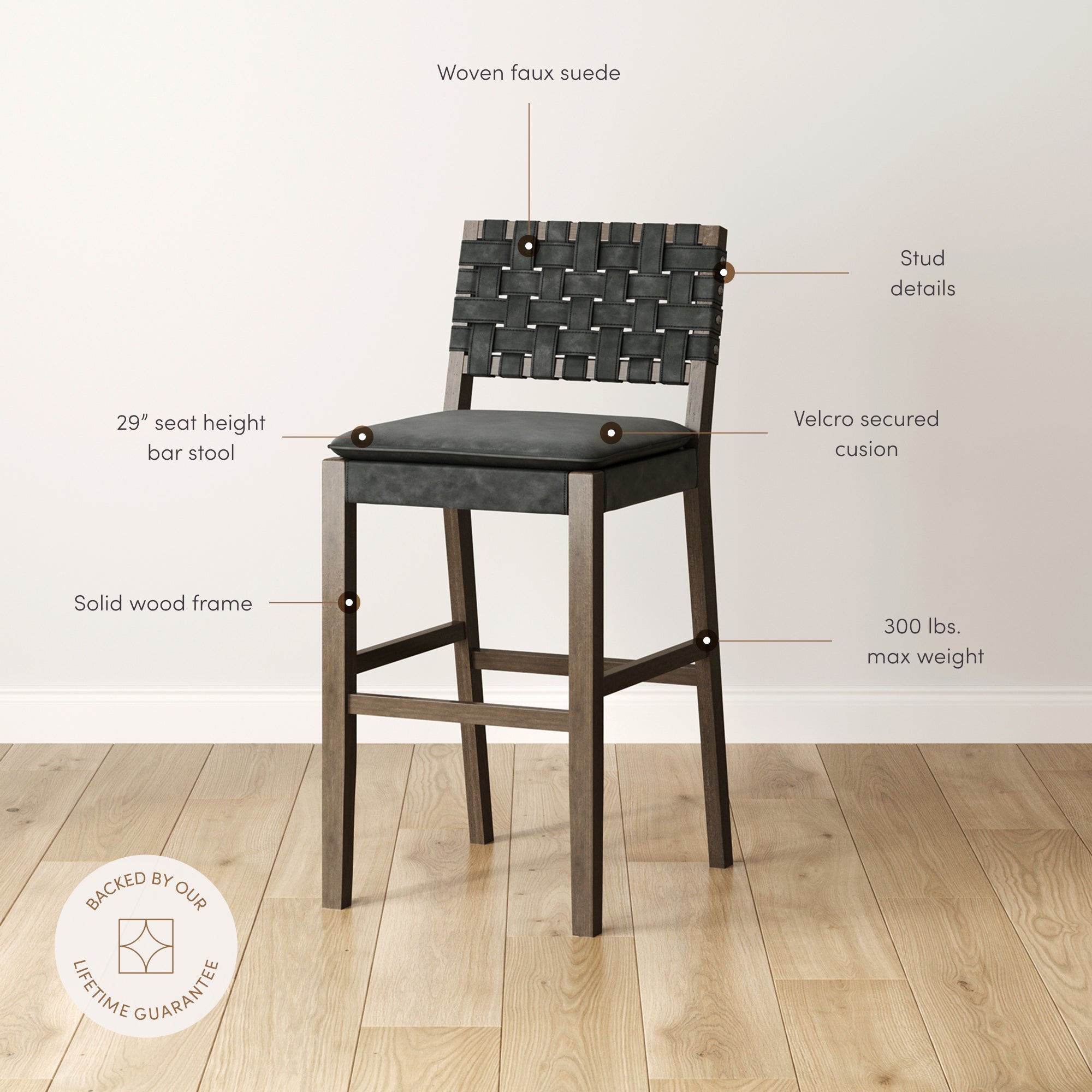 Faux Suede Woven Bar Stools Black (Set of 3) - Nathan James