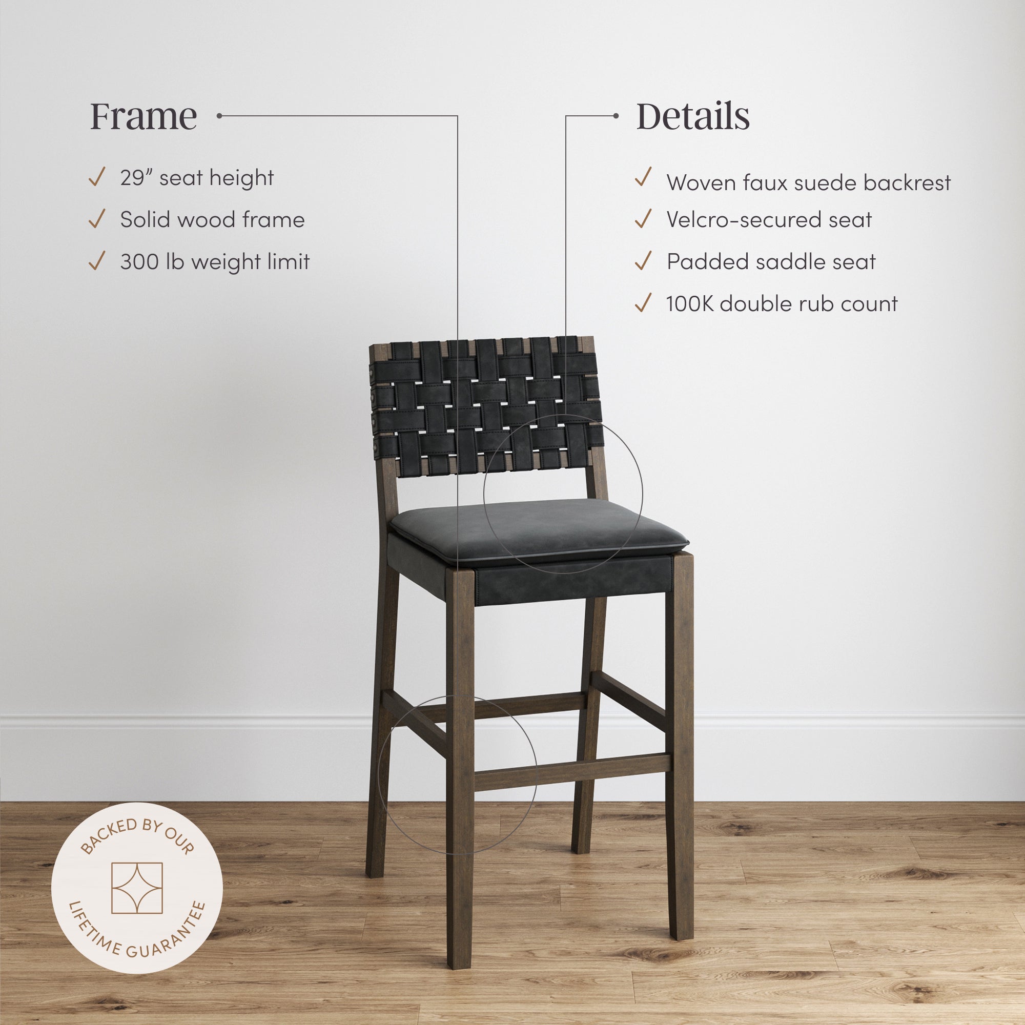 Faux Suede Woven Bar Stools Black (Set of 3) - Nathan James