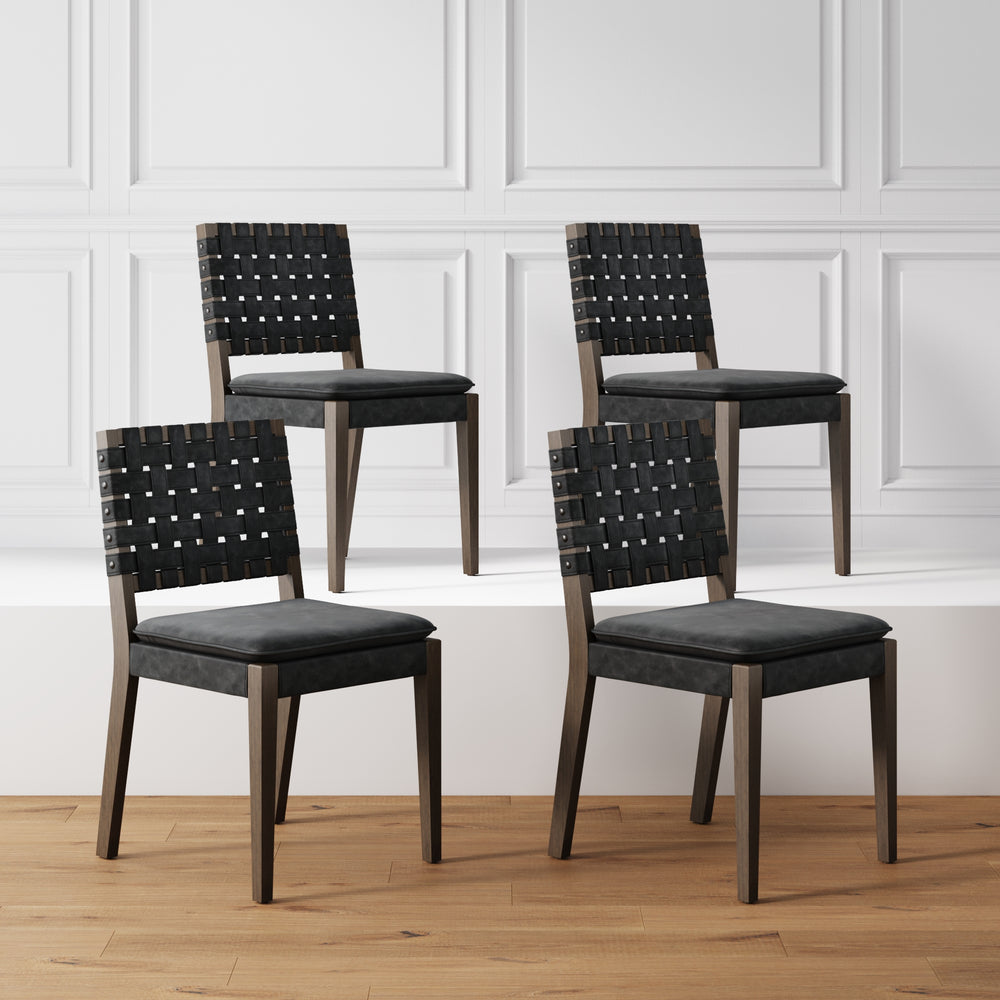 Set of 4 Cohen Faux Black Woven Leather Dining Chairs | Nathan James