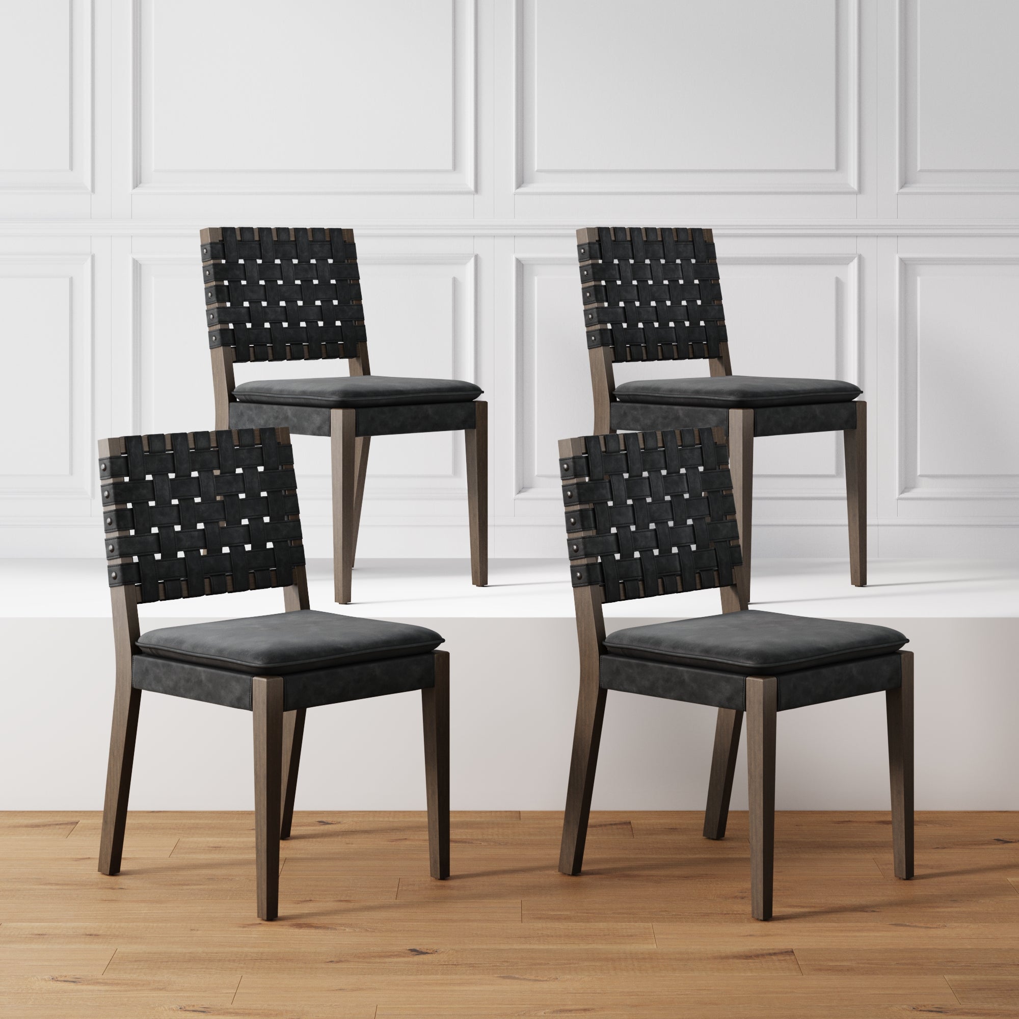 Set of 4 Faux Leather Dining Chairs Black