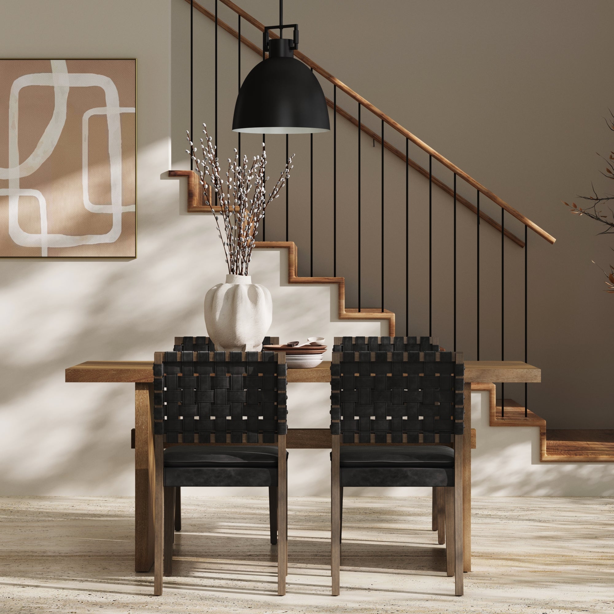 Set of Cohen Faux Black Woven Leather Dining Chairs Nathan James