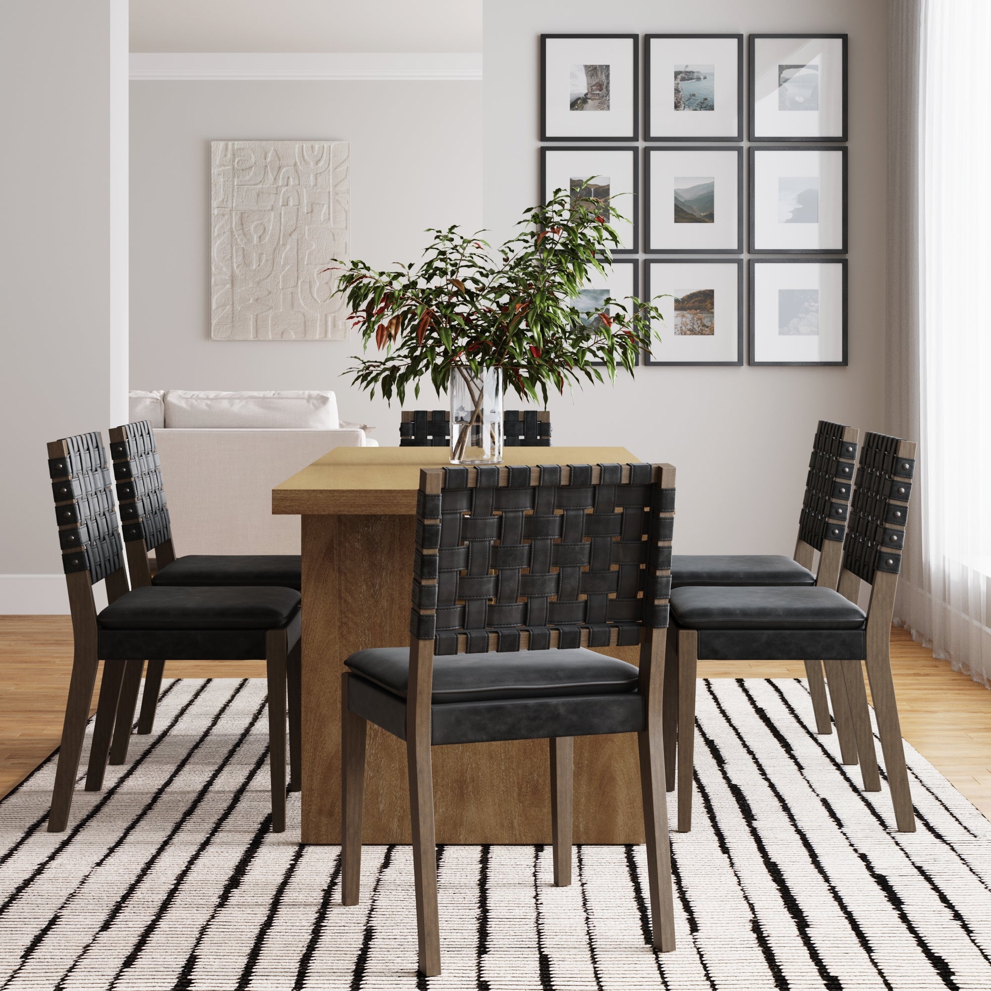 Set of Cohen Faux Black Woven Leather Dining Chairs Nathan James