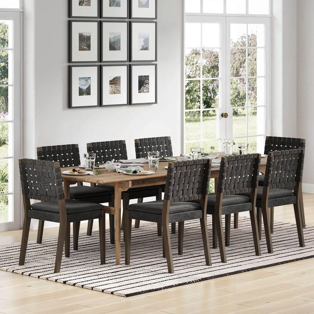 Set of 8 Cohen Faux Black Woven Leather Dining Chairs | Nathan James